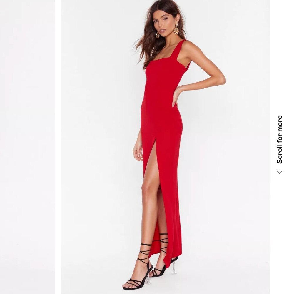 Nasty Gal Red Square Neck Slit Side Maxi Dress